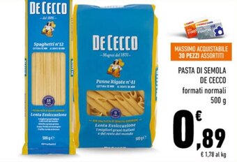 Conad PASTA DI SEMOLA DE CECCO formati normali 500 g offerta