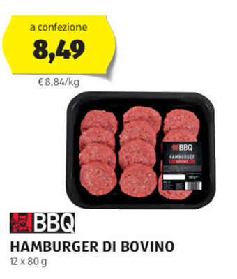 ALDI BBQ HAMBURGER DI BOVINO 12 x 80 g offerta