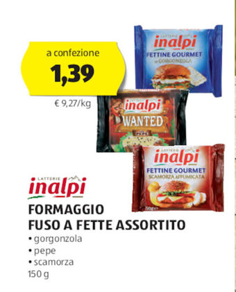 ALDI inalpi FORMAGGIO FUSO A FETTE ASSORTITO 150 g offerta