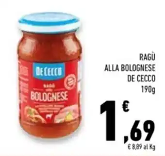 Conad Superstore RAGÙ ALLA BOLOGNESE DE CECCO 190g offerta