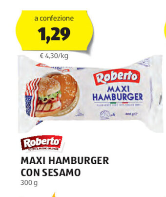ALDI Roberto MAXI HAMBURGER CON SESAMO 300 g offerta