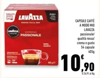 Conad Superstore CAPSULE CAFFÈ A MODO MIO LAVAZZA passionale/ qualità rossa! crema e gusto 54 capsule 405g offerta
