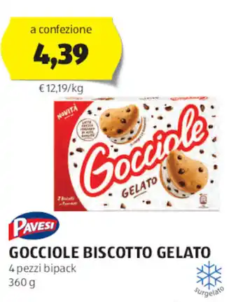 ALDI PAVESI GOCCIOLE BISCOTTO GELATO 4 pezzi bipack 360 g offerta