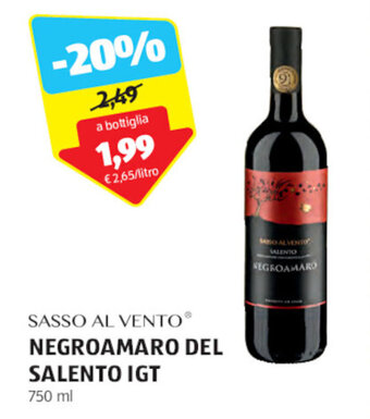 ALDI SASSO AL VENTO NEGROAMARO DEL SALENTO IGT 750 ml offerta