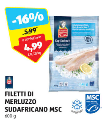 ALDI FILETTI DI MERLUZZO SUDAFRICANO MSC 600 g offerta