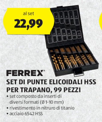 ALDI FERREX SET DI PUNTE ELICOIDALI HSS PER TRAPANO, 99 PEZZI offerta