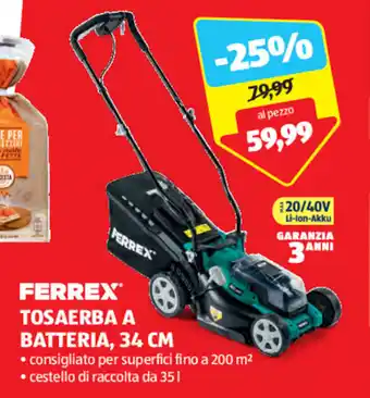 ALDI FERREX TOSAERBA A BATTERIA, 34 CM offerta