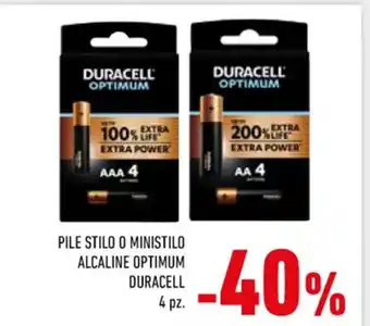 Conad Superstore PILE STILO O MINISTILO ALCALINE OPTIMUM DURACELL 4 pz. offerta