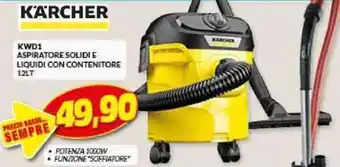 Risparmio Casa KÄRCHER KWD1 ASPIRATORE SOLIDI E LIQUIDI CON CONTENITORE 12LT offerta