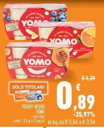 Conad YOGURT INTERO YOMO vari tipi conf. 125 g x 2 pezzi offerta