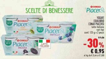 Conad YOGURT EQUILIBRIO CONAD PIACERSI latte italiano vari tipi conf. 125 g x 2 pezzi offerta