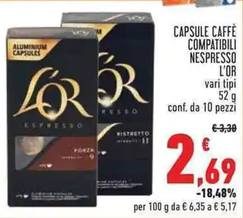 Conad CAPSULE CAFFE COMPATIBILI NESPRESSO L'OR vari tipi 52g conf. da 10 pezzi offerta