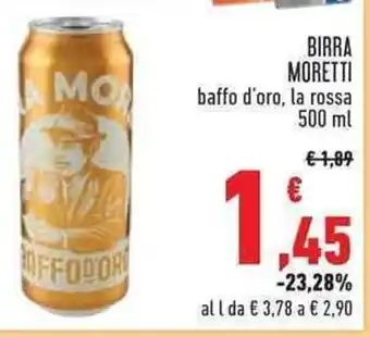 Conad BIRRA MORETTI baffo d'oro, la rossa 500 ml offerta