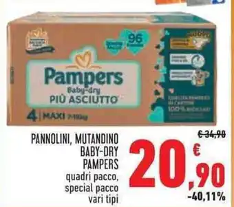 Conad PANNOLINI, MUTANDINO BABY-DRY PAMPERS quadri pacco, special pacco vari tipi offerta