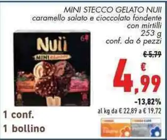 Conad MINI STECCO GELATO NUII caramello salato e cioccolato fondente con mirtilli 253 g 1 kg conf. da 6 pezzi offerta