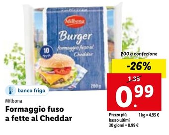 Lidl Milbona Formaggio fuso a fette al Cheddar 200 g confezione offerta
