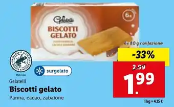 Lidl Gelatelli Biscotti gelato Panna, cacao, zabaione 6x 80 g confezione offerta