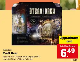 Lidl Steam Brew Craft Beer Session IPA, German Red, Imperial IPA, Imperial Stout e Wheat Pale Ale 6x 0,5 l confezione offerta