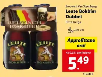 Lidl Brouwerij Van Steenberge Leute Bokbier Dubbel Birra belga 4x 0,33 l confezione offerta