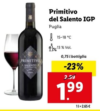 Lidl Primitivo del Salento IGP Puglia 0,75 l bottiglia offerta