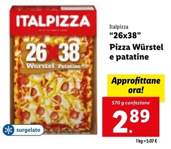 Lidl Italpizza "26x38" Pizza Würstel e patatine 570 g confezione offerta