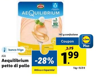 Lidl AIA AEQUILIBRIUM petto di pollo 145 g confezione offerta
