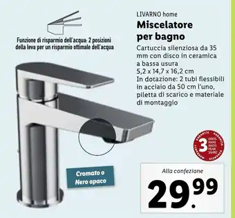 Lidl LIVARNO home Miscelatore per bagno Cartuccia silenziosa da 35 mm con disco in ceramica a bassa usura 5,2x14,7x16,2 cm offerta