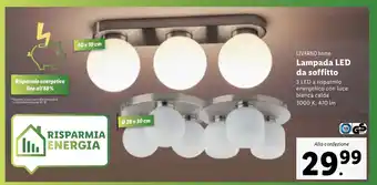 Lidl LIVARNO home Lampada LED da soffitto 3 LED a risparmio energetico con luce bianca calda 3000 K, 470 lm offerta