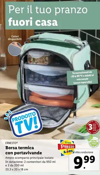 ERNESTOⓇ Borsa termica In dotazione: 2 contenitori da 950 ml e 2 da 200 ml 20,5x20x18 cm
