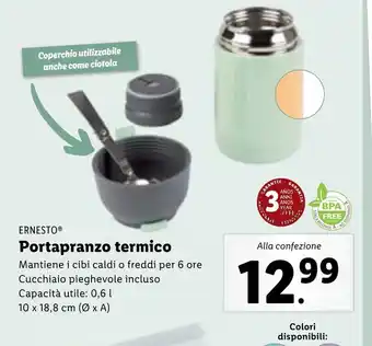 ERNESTOⓇ Portapranzo termico Capacità utile: 0,6 l 10x18,8 cm (Ø x A)