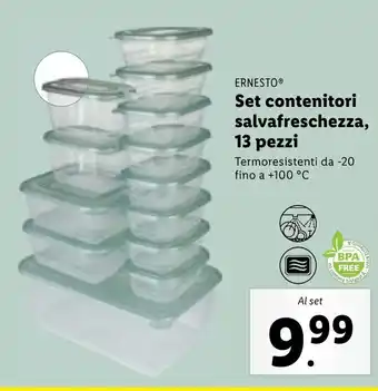 Lidl ERNESTOⓇ Set contenitori salvafreschezza, 13 pezzi Termoresistenti da -20 fino a +100 °C offerta