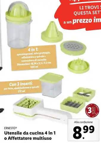 Lidl ERNESTOⓇ Utensile da cucina 4 in 1 o Affettatore multiuso offerta