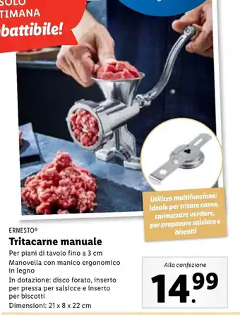 Lidl ERNESTOⓇ Tritacarne manuale Dimensioni: 21 x 8 x 22 cm offerta