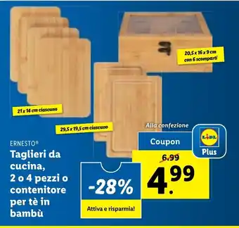 Lidl ERNESTOⓇ Taglieri da cucina, 2 o 4 pezzi o contenitore per tè in bambù offerta