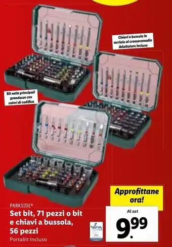 Lidl PARKSIDEⓇ Set bit, 71 pezzi o bit e chiavi a bussola, 56 pezzi Portabit incluso offerta