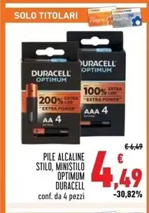 Conad Duracell pile alcaline stilo, ministilo optimum offerta