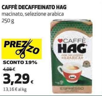 Coop CAFFÈ DECAFFEINATO HAG macinato, selezione arabica 250 g offerta