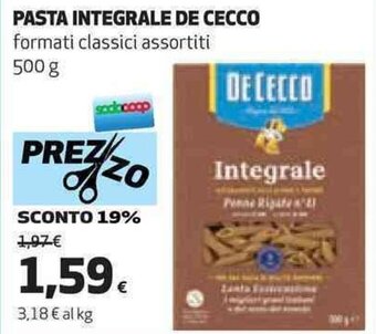 Coop PASTA INTEGRALE DE CECCO formati classici assortiti 500 g offerta
