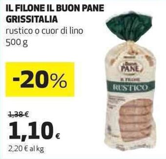 Coop IL FILONE IL BUON PANE GRISSITALIA rustico o cuor di lino 500 g offerta