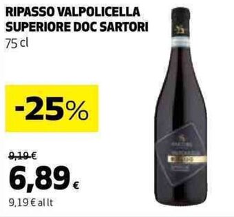 Coop RIPASSO VALPOLICELLA SUPERIORE DOC SARTORI 75 cl offerta
