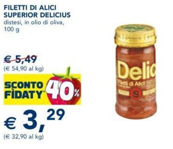 Esselunga FILETTI DI ALICI SUPERIOR DELICIUS distesi, in olio di oliva, 100 g offerta