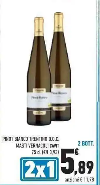 Conad PINOT BIANCO TRENTINO D.O.C. MASTI VERNACOLI CAVIT 75 cl 2 Bott. offerta