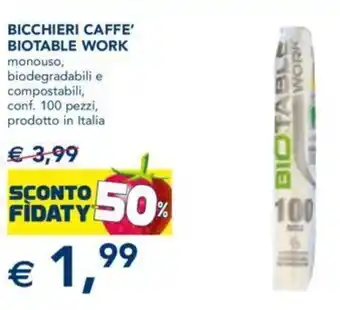 Esselunga BICCHIERI CAFFE' BIOTABLE WORK monouso, biodegradabili e compostabili, conf. 100 pezzi, prodotto in Italia offerta