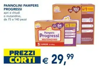Esselunga PANNOLINI PAMPERS PROGRESSI apri e chiudi o mutandino, da 75 a 140 pezzi offerta