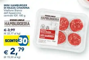 Esselunga MINI HAMBURGER DI RAZZA CHIANINA Vitellone Bianco dell'Appennino centrale IGP, 180 g offerta