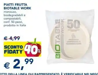 Esselunga PIATTI FRUTTA BIOTABLE WORK monouso, biodegradabili e compostabili, conf. 50 pezzi offerta