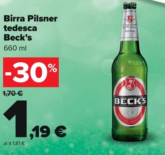 Carrefour Birra Pilsner tedesca Beck's 660 ml offerta
