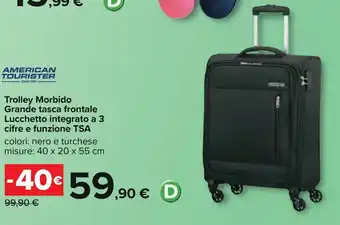 Carrefour Trolley Morbido Grande tasca frontale Lucchetto integrato a 3 cifre e funzione TSA misure: 40 x 20 x 55 cm offerta