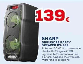 Euronics SHARP DIFFUSORE PARTY SPEAKER PS-929 offerta
