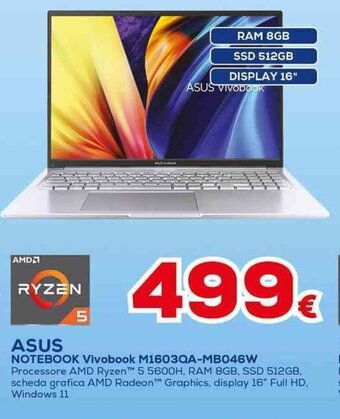 Euronics ASUS NOTEBOOK Vivobook M1603QA-MB046W offerta